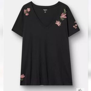 Black Floral Embroidered Women's Top By Torrid